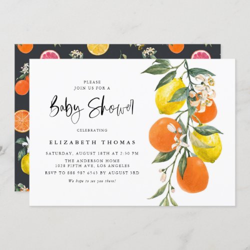 Botanical Orange and Lemon Garland Baby Shower Invitation