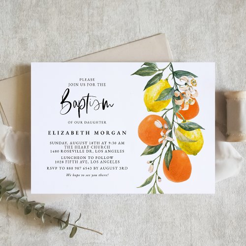Botanical Orange and Lemon Garland Baptism Invitation