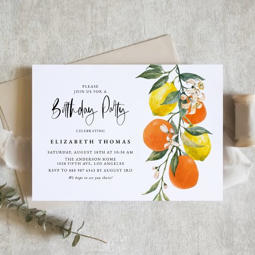 Botanical Orange and Lemon Garland Birthday Party Invitation