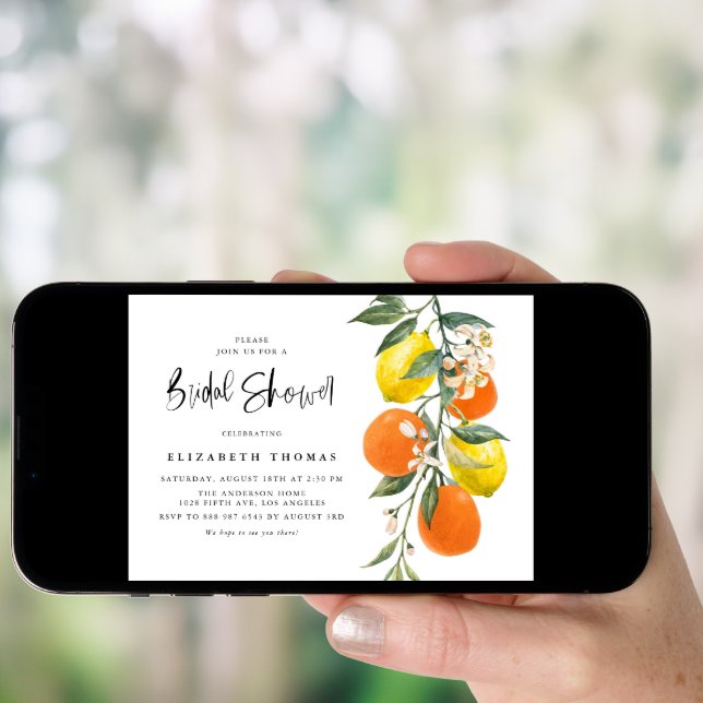 Botanical Orange and Lemon Garland Bridal Shower Invitation (Front Digital)