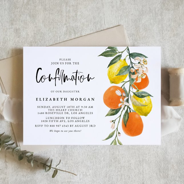Botanical Orange and Lemon Garland Confirmation Invitation (Creator Uploaded)