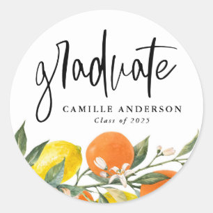 Botanical Orange and Lemon Garland Graduation Classic Round Sticker