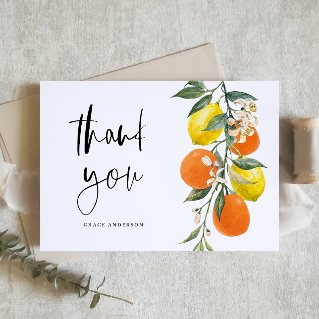 Botanical Orange and Lemon Garland Graduation Thank You Card (Botanical Orange and Lemon Garland Graduation Thank You Card)