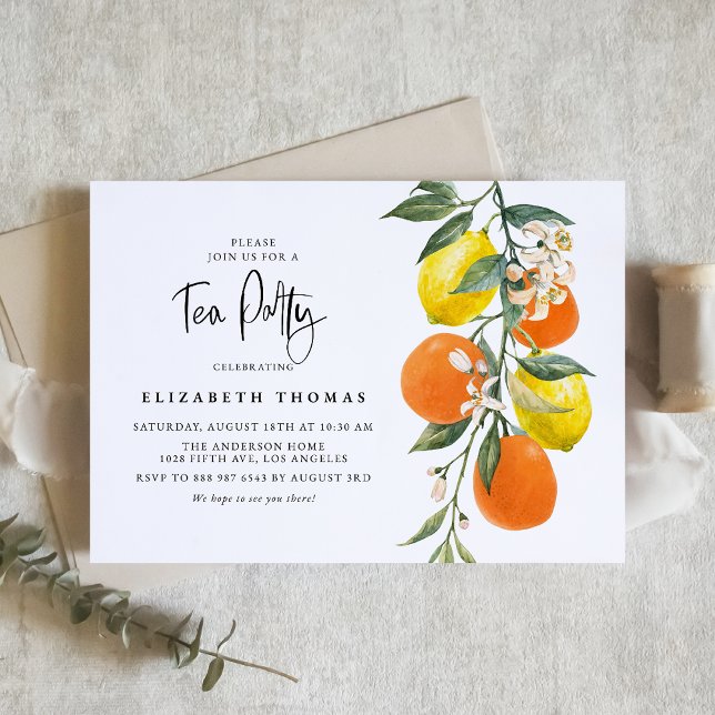 Botanical Orange and Lemon Garland Tea Party Invitation (Creator Uploaded)