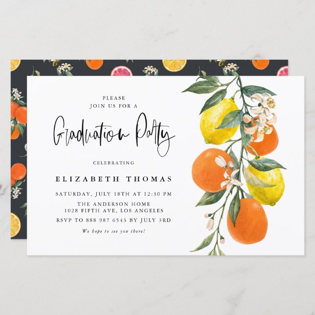 Botanical Orange and Lemon Graduation Invitation (Front/Back)
