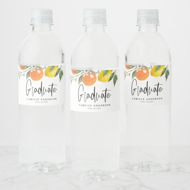 Botanical Orange and Lemon Graduation Water Bottle Label (Bottles)