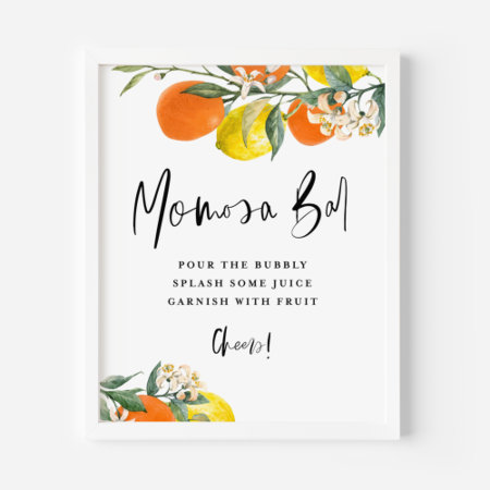Botanical Orange And Lemon Momosa Bar Baby Shower Poster