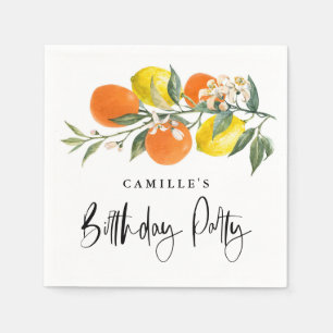 Botanical Orange and Lemon Summer Birthday Party Napkins