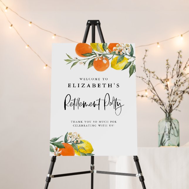 Botanical Orange and Lemon Summer Retirement Party Foam Board (In Situ (Stand))