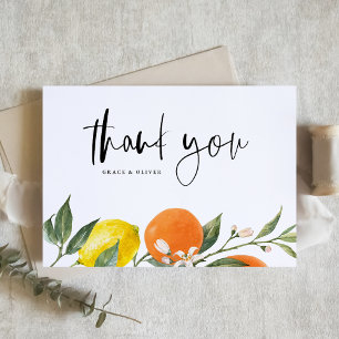 Botanical Orange and Lemon Summer Wedding Letterpress Thank You Card