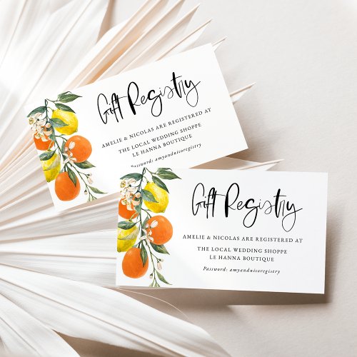 Botanical Orange and Lemon Summer Wedding Registry Enclosure Card