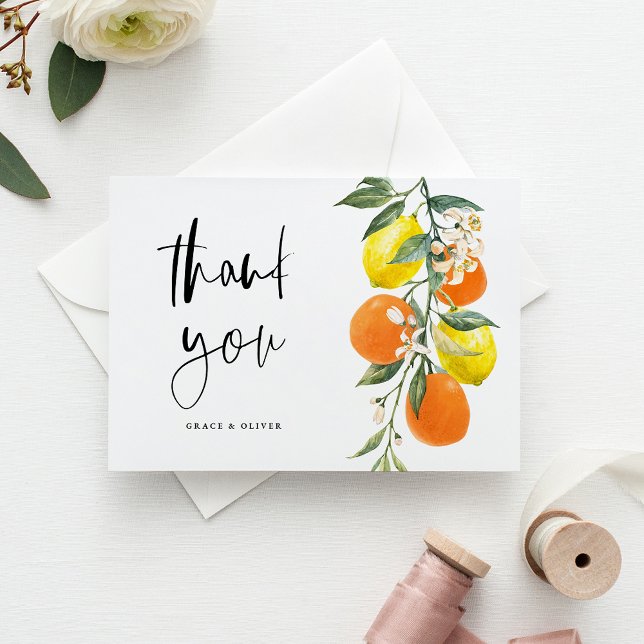 Botanical Orange and Lemon Wedding Thank You Postcard (Botanical Orange and Lemon Wedding Thank You Postcard)