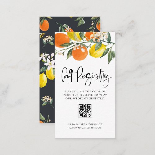 Botanical Orange and Lemon Wedding URL Registry Enclosure Card