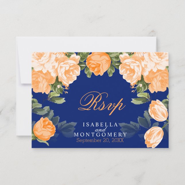 Botanical Orange and Navy Blue Wedding - RSVP (Front)