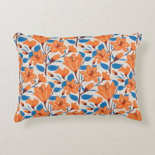 Botanical Orange Blue Lily Floral Pattern Accent Pillow