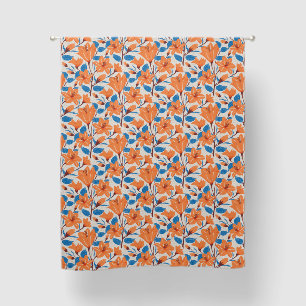 Botanical Orange Blue Lily Floral Pattern Blackout Curtains