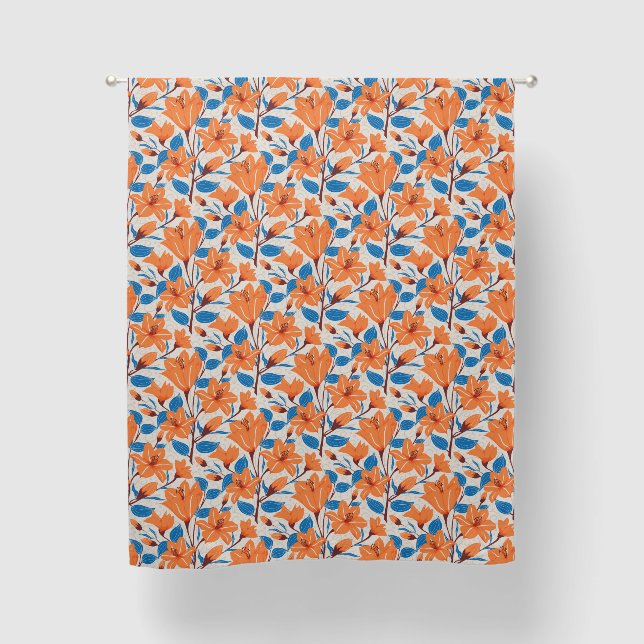 Botanical Orange Blue Lily Floral Pattern   Blackout Curtains (Front)