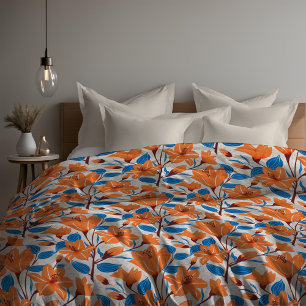 Botanical Orange Blue Lily Floral Pattern Duvet Cover