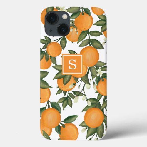 Botanical Orange Citrus Pattern Summer Monogram iPhone 13 Case