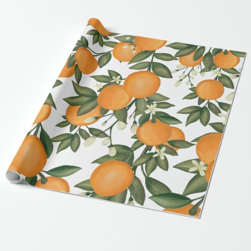 Botanical Orange Citrus Summer Greenery Garden Wrapping Paper