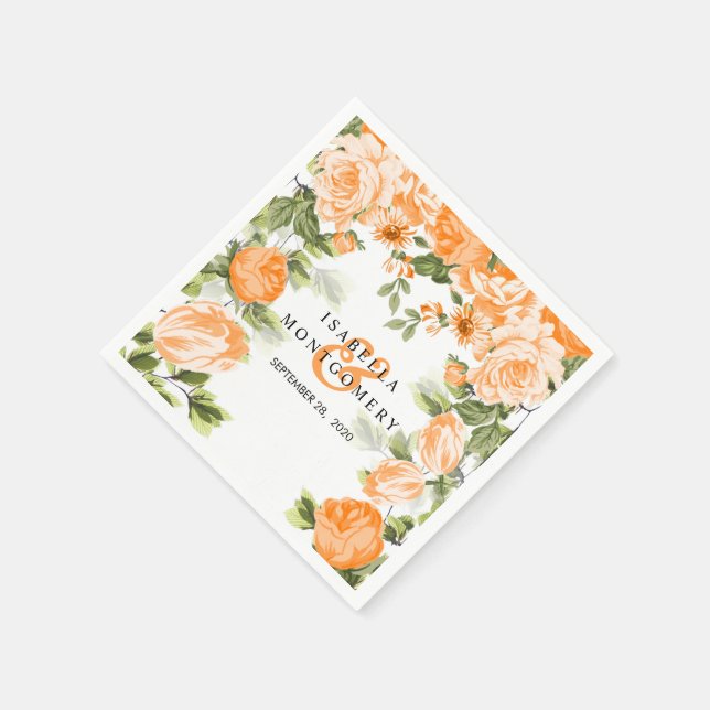 Botanical Orange Floral Wedding Napkins (Corner)