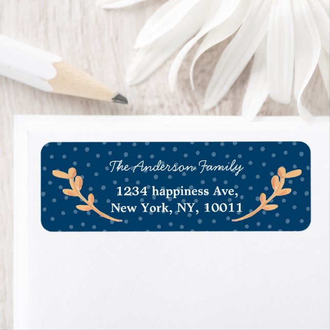 botanical orange leaf winter navy return address label (Insitu)