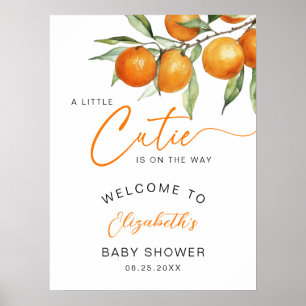 Botanical Orange Little Cutie Baby Shower Welcome Poster