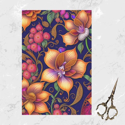 Botanical Orange Pink Floral Artwork Tissue Paper