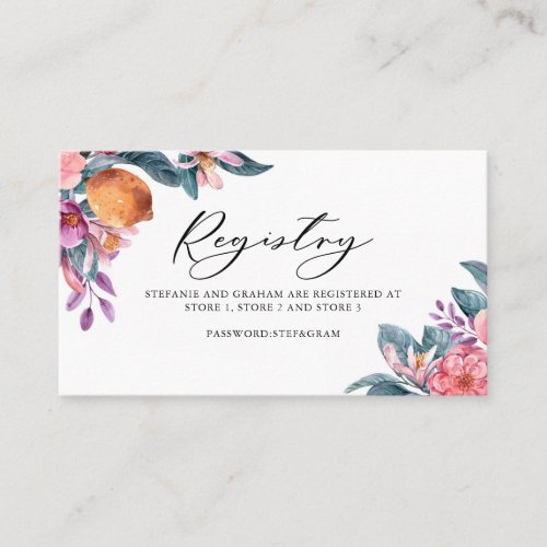 Botanical Oranges and Blooms Wedding Registry Card