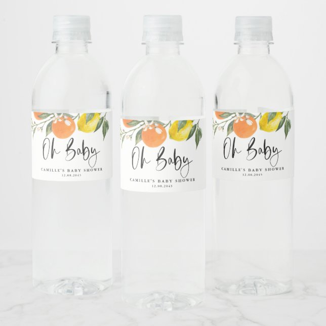 Botanical Oranges and Lemons Baby Shower Water Bottle Label (Bottles)