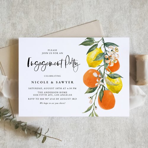 Botanical Oranges and Lemons Engagement Party Invitation