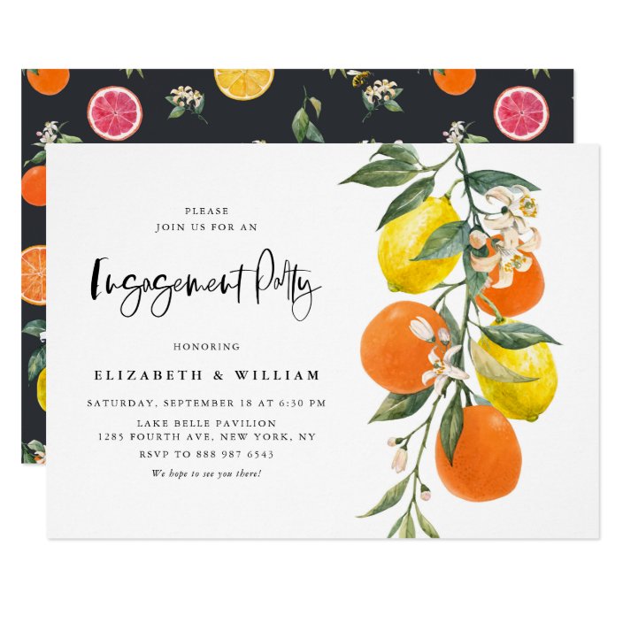 Botanical Oranges And Lemons Engagement Party Invitation Zazzle Com