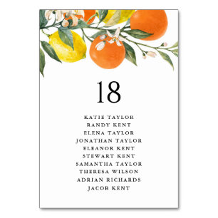 Botanical Oranges and Lemons Wedding Table Seating Number