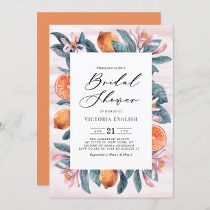 Botanical Oranges and Pink Blossoms Bridal Shower Invitation