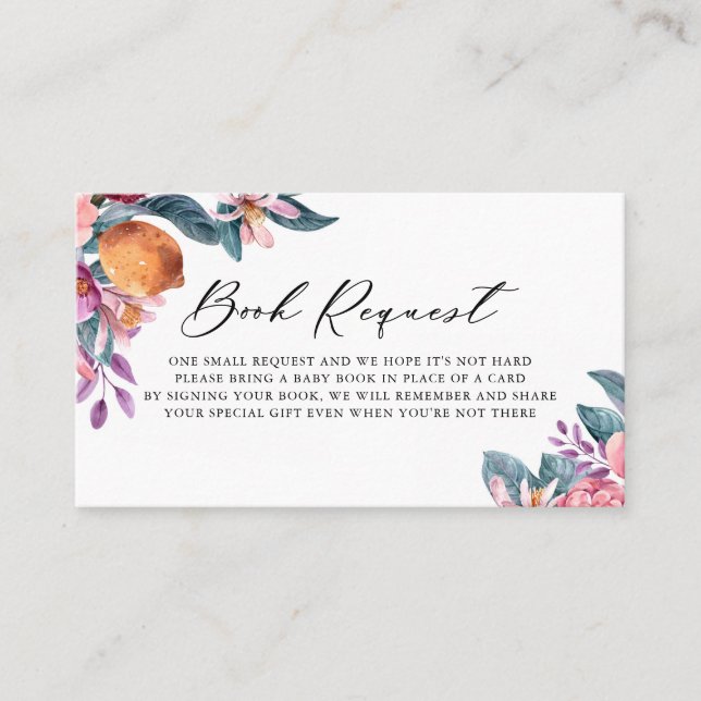 Botanical Oranges Baby Shower Book Request Card (Front)