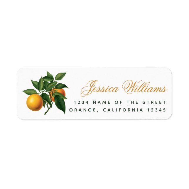 Botanical Oranges Green Leaves Foliage Address Lab Label (Front)