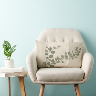 Botanical organic eucalyptus leaf neutral tones lumbar pillow