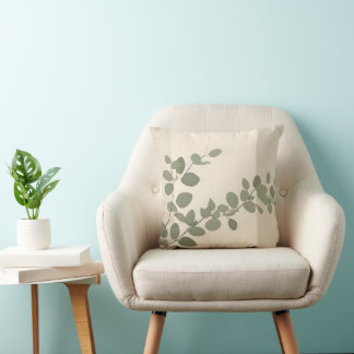 Botanical organic eucalyptus leaf neutral tones throw pillow
