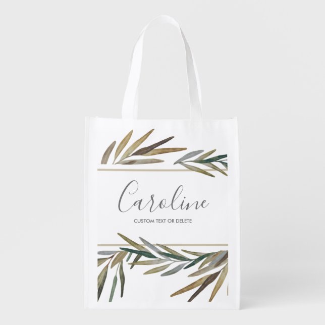 Botanical Organic Rosemary Herb Personalized Grocery Bag (Front)