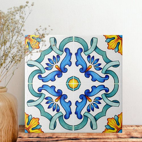 Botanical Ornamental Mediterranean Ceramic Tile