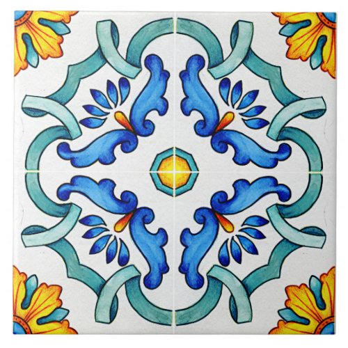 Botanical Ornamental Mediterranean Ceramic Tile