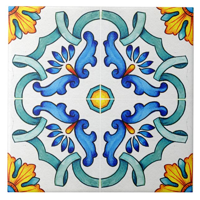 Botanical Ornamental Mediterranean Ceramic Tile (Front)