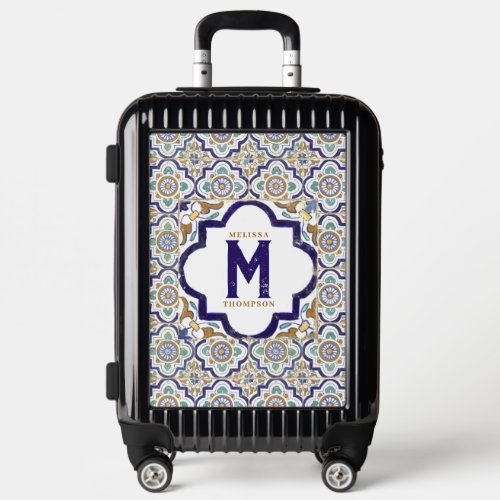 Botanical Ornamental Tiles Monogram  Luggage