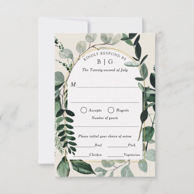 Botanical Outdoor Wedding, Beige Greenery RSVP Car Card (Front)