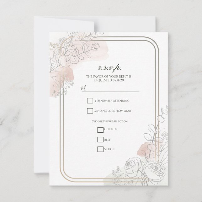 Botanical Outline Sage & Blush Floral Wedding  Invitation (Front)