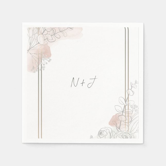 Botanical Outline Sage & Blush Floral Wedding  Napkins (Front)