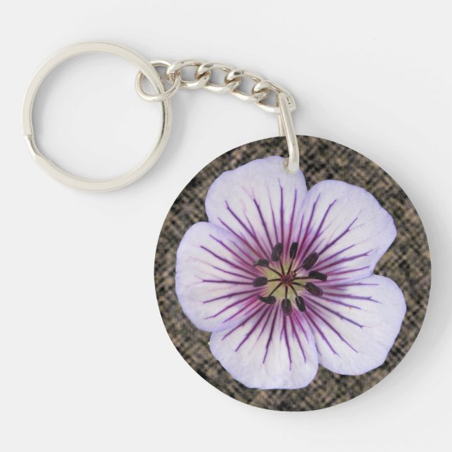 Botanical Pale Blue Geranium Flower Keychain (Front)