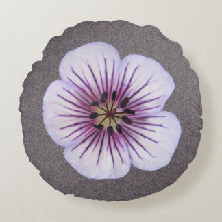 Botanical Pale Blue Geranium Flower Round Pillow