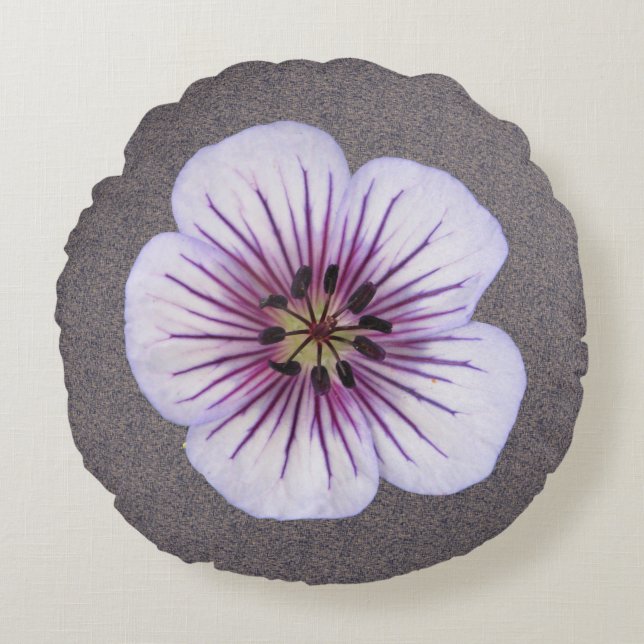 Botanical Pale Blue Geranium Flower Round Pillow (Front)