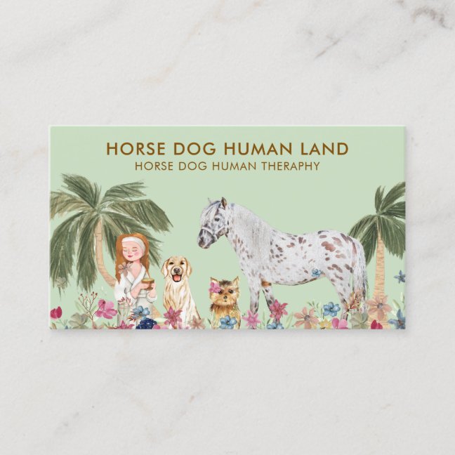 Botanical Palm HORSE DOG HUMAN THERAPHY Business Card